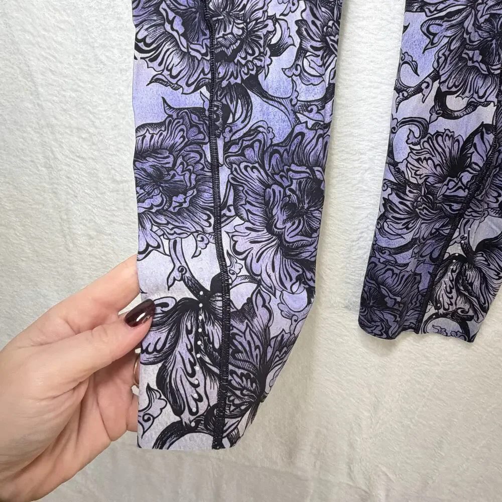 Lululemon Fast Free Hanakotoba Starlight Crop II Purple Floral Leggings Run 4
